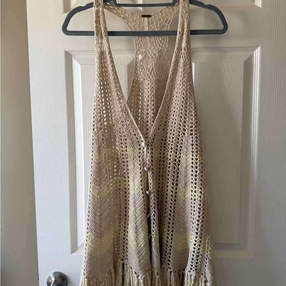 Free People Beige and Yellow Crochet Tank Top
